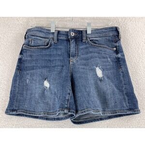 Pilcro Blue Denim Slim Boyfriend Jean Shorts Womens Distressed Mid-Rise Size‎ 26